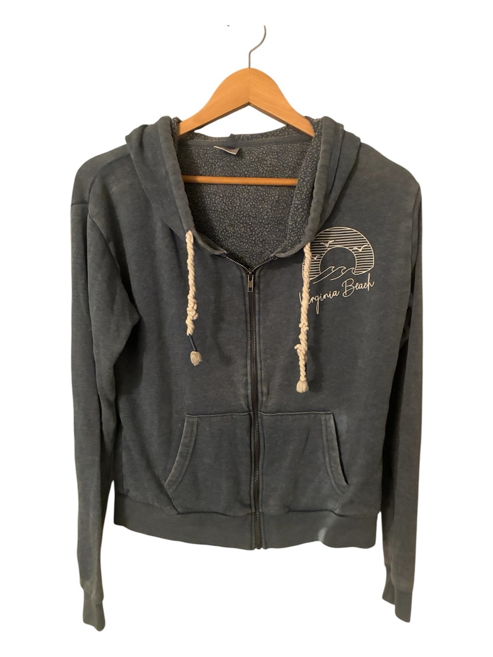 Virginia Beach Women's Hooded Zip Jacket in Charcoal Gray